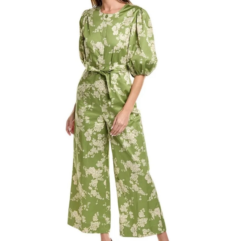Rebecca Taylor Gabrielle Fleur Green/Cream Short Sleeve Jumpsuit Size 8 NWT